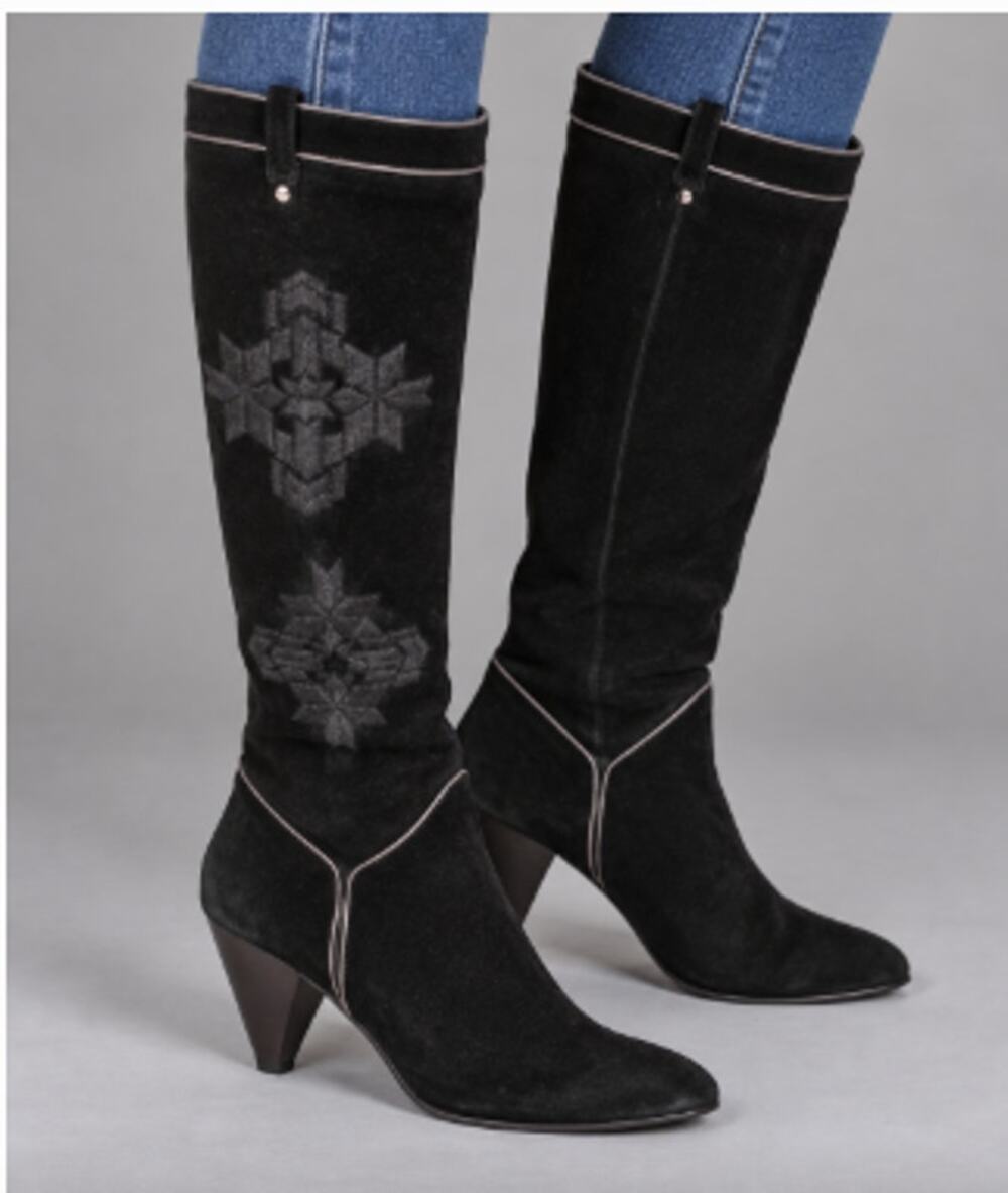 Cole Haan Women’s Black Suede Embroidered Heeled Boots Size 9B